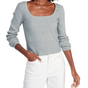 Old Navy Blue Fitted Cropped Square-Neck Rib-Knit Sweater Size M